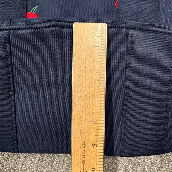 J. Crew Navy Blue Cherry Embroidered Tote Bag!  Very good condition. - Picture 5 of 11
